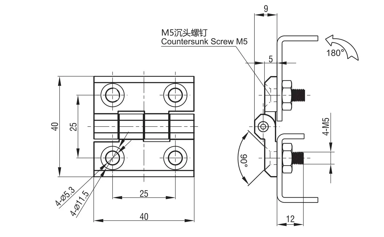 Screw-on Hinge 2101-40X Series 40x40
