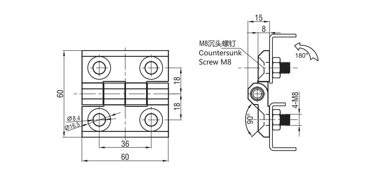 Screw-on Hinge 2101-60X Series 60x60