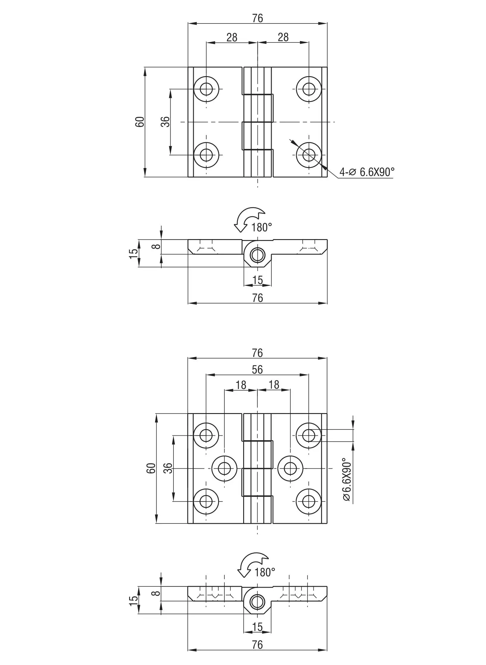 Screw-on Hinge 2101-676X Series 60x76