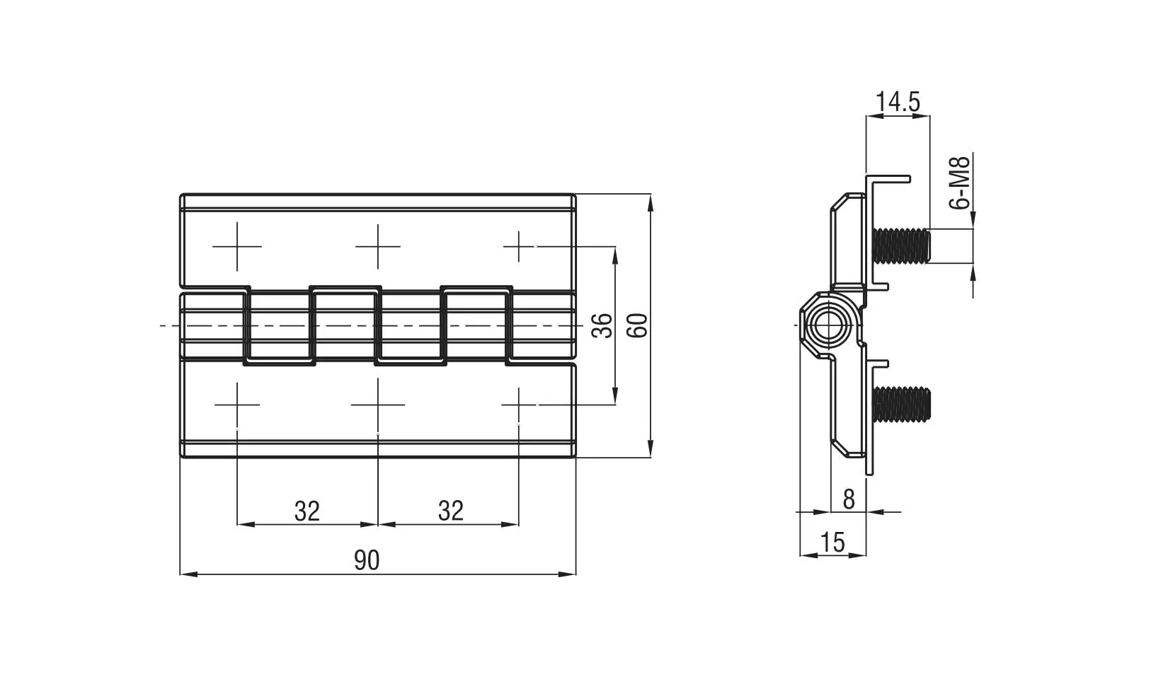 Screw-on Hinge 2101-961 Series 90X60