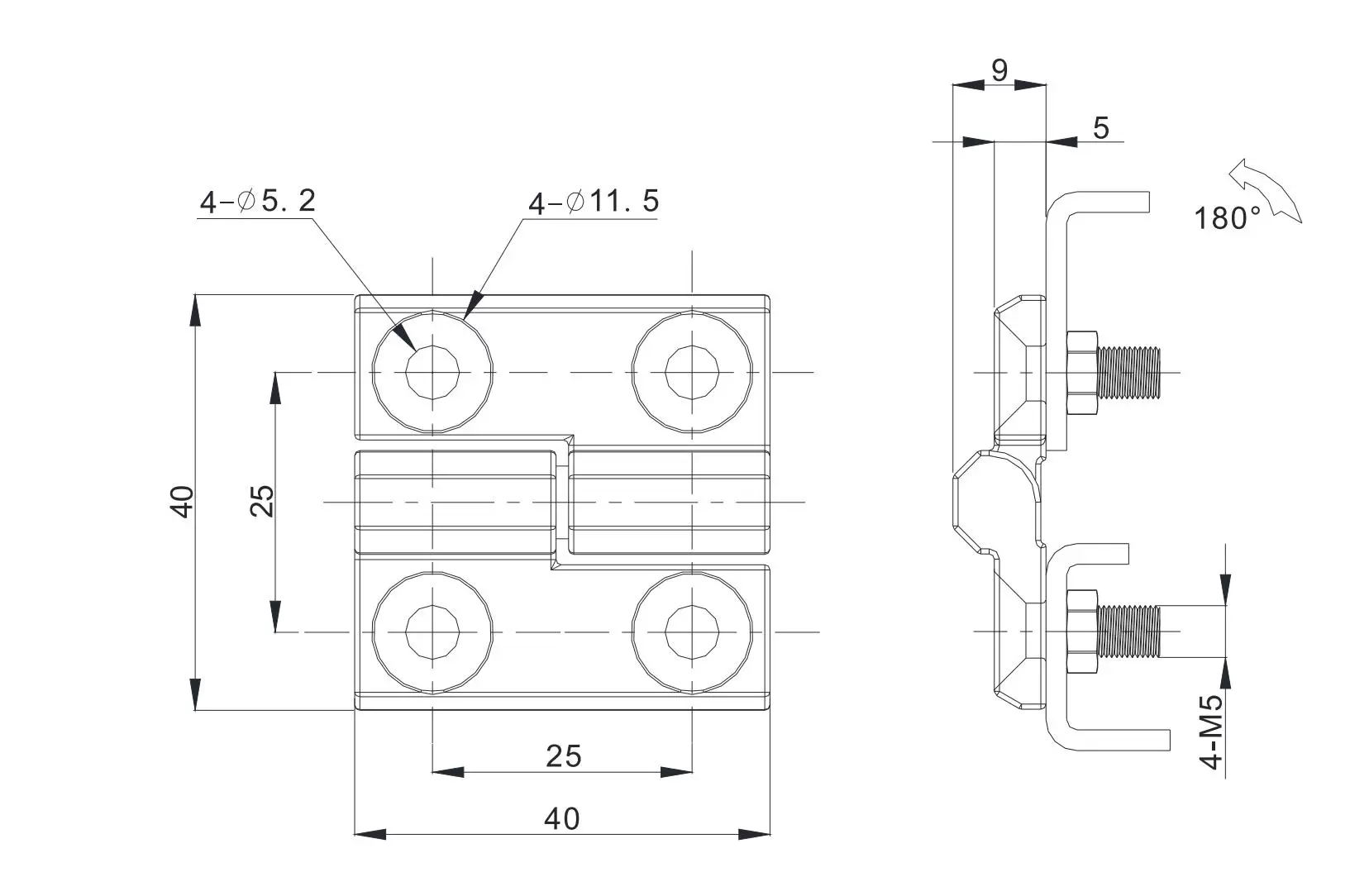 Screw-on Hinge 2101-400X Series 40X40(Left-off Hinge)