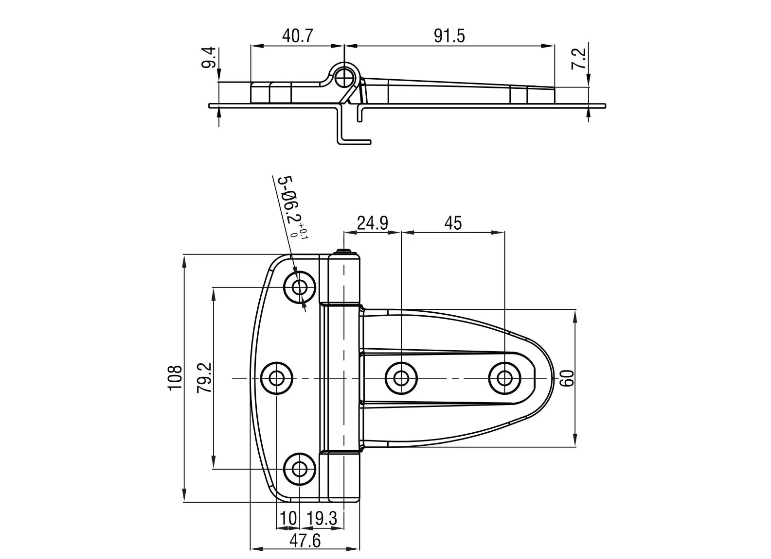 Screw-on Hinge 2116 Series 108x132.2