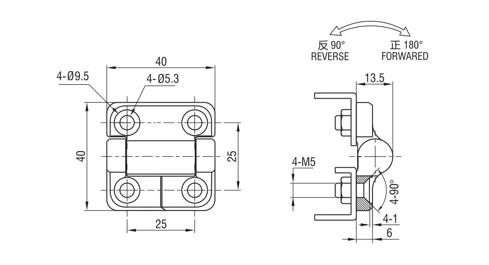 Screw-on Torque Hinge 2136-4 Series(40x40)