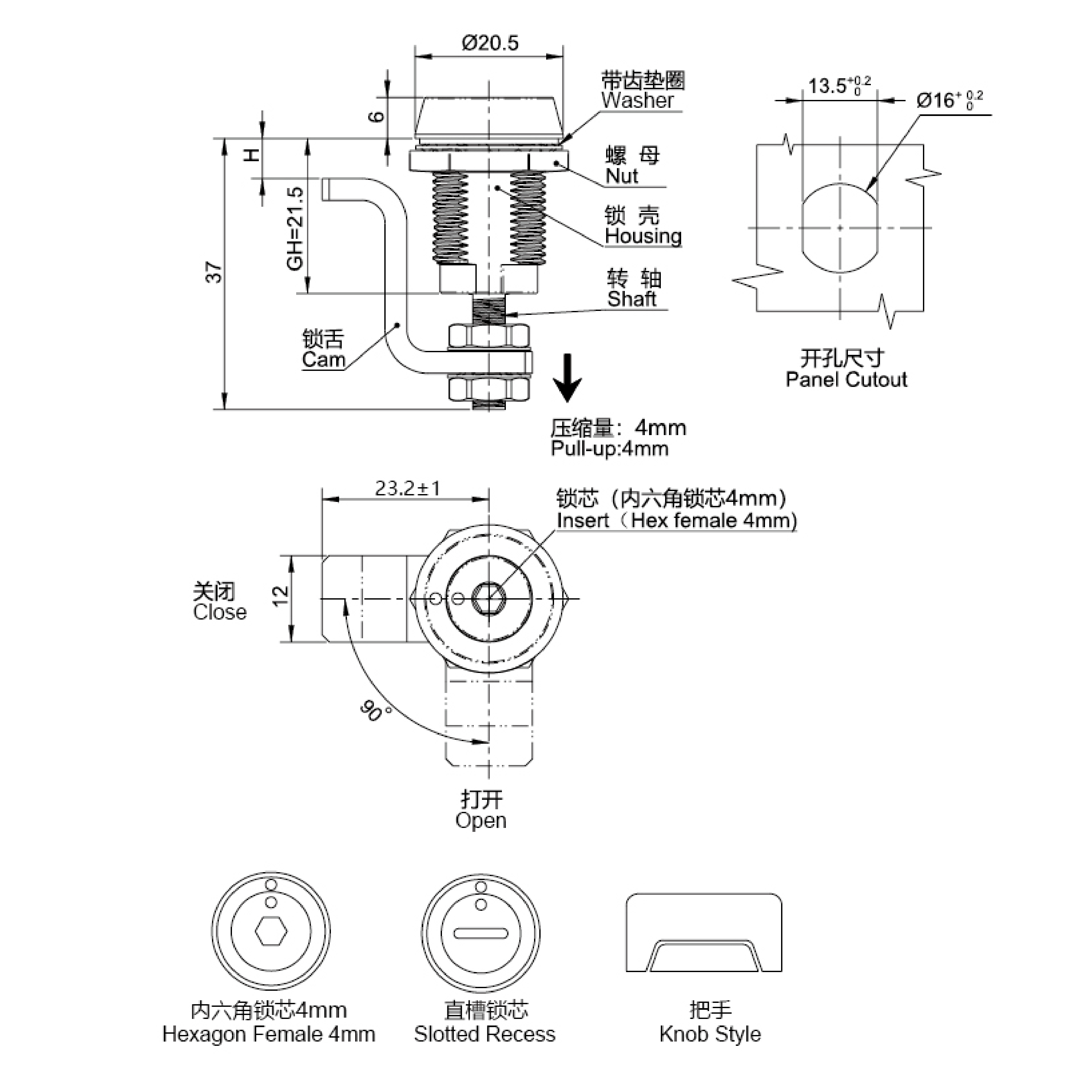 Compression Latch 1421 Series Mini version adjustable grip range