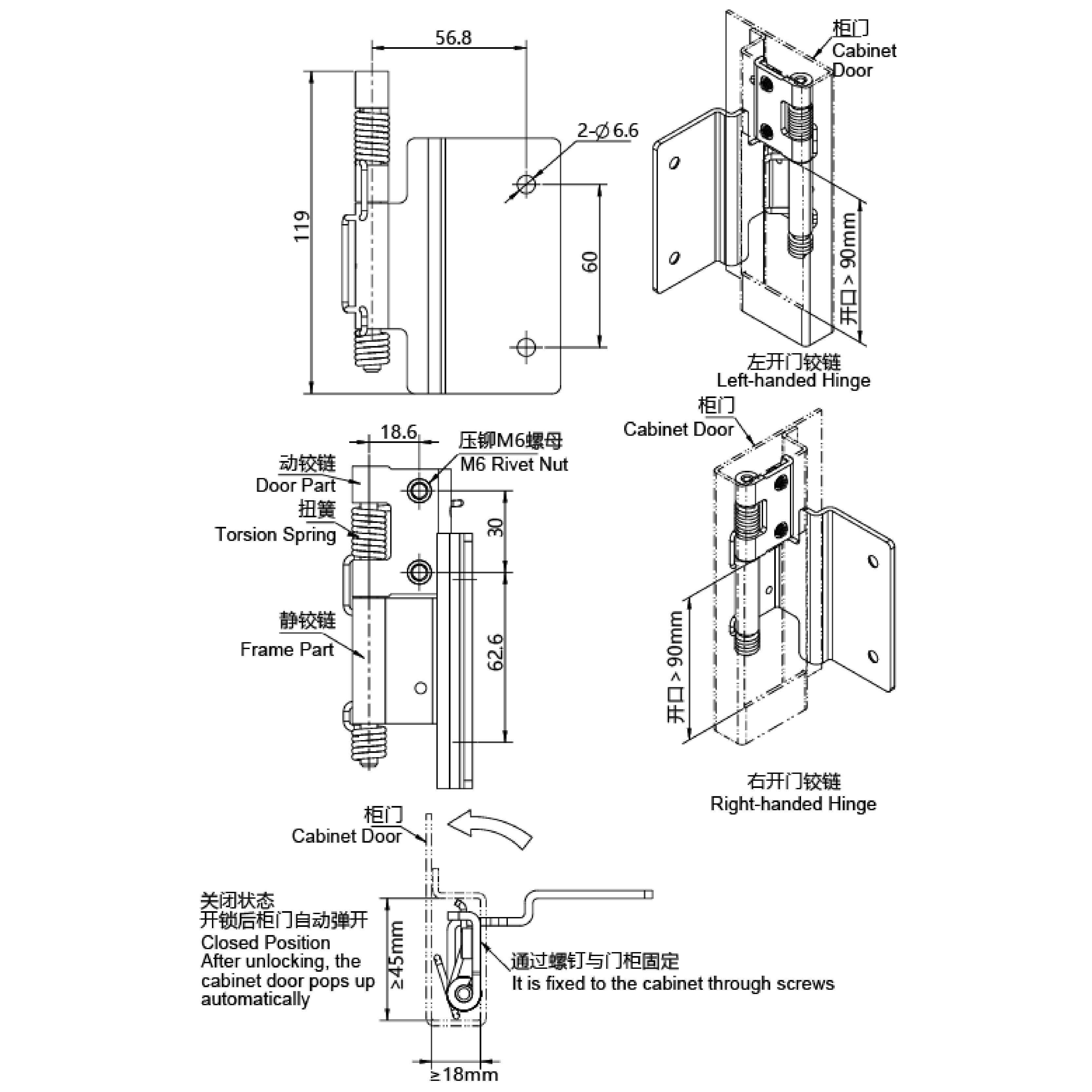 Screw-on Spring Loaded Hinge 2439 Series